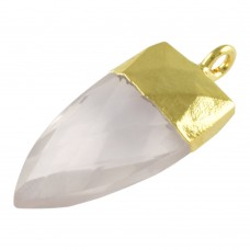 Rose quartz dagger shape electro gold plated gemstone charm pendant